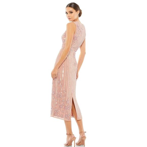 Mac Duggal Cocktail 70260D Tea Length Beaded Jewel Dress Rose Pink 6 NWT - Picture 3 of 9
